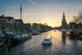 ÃÂ¡anal Oudeschans at sunset in the center of Amsterdam